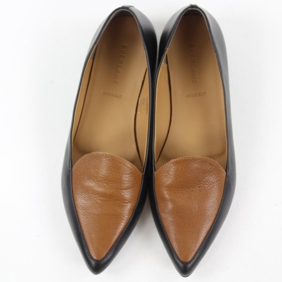 Everlane Shoes - Everlane Modern Point Black & Cognac Brown Flats